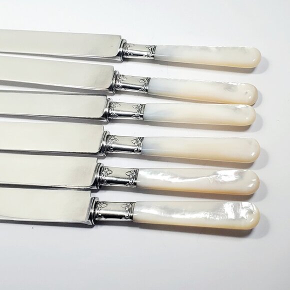 Antique Mother-of-Pearl Knife Set – Sterling Ferrule & Silver-Plated Blade - Picture 9 of 13